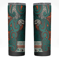 Aotearoa Iwi Ngāti Maru Taranaki Skinny Tumbler Maori Wharenui House Tribal Pattern LT9 Deep Teal - Polynesian Pride