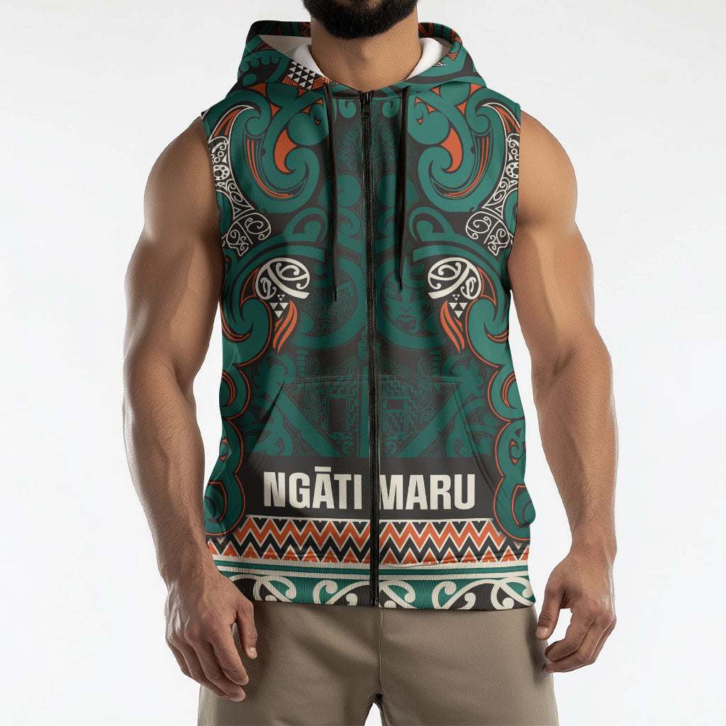 Aotearoa Iwi Ngāti Maru Taranaki Sleeveless Zip Hoodie Maori Wharenui House Tribal Pattern LT9 - Polynesian Pride