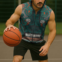 Aotearoa Iwi Ngāti Maru Taranaki Sleeveless Zip Hoodie Maori Wharenui House Tribal Pattern LT9 - Polynesian Pride