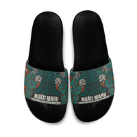 Aotearoa Iwi Ngāti Maru Taranaki Slide Sandals Maori Wharenui House Tribal Pattern LT9 Deep Teal - Polynesian Pride