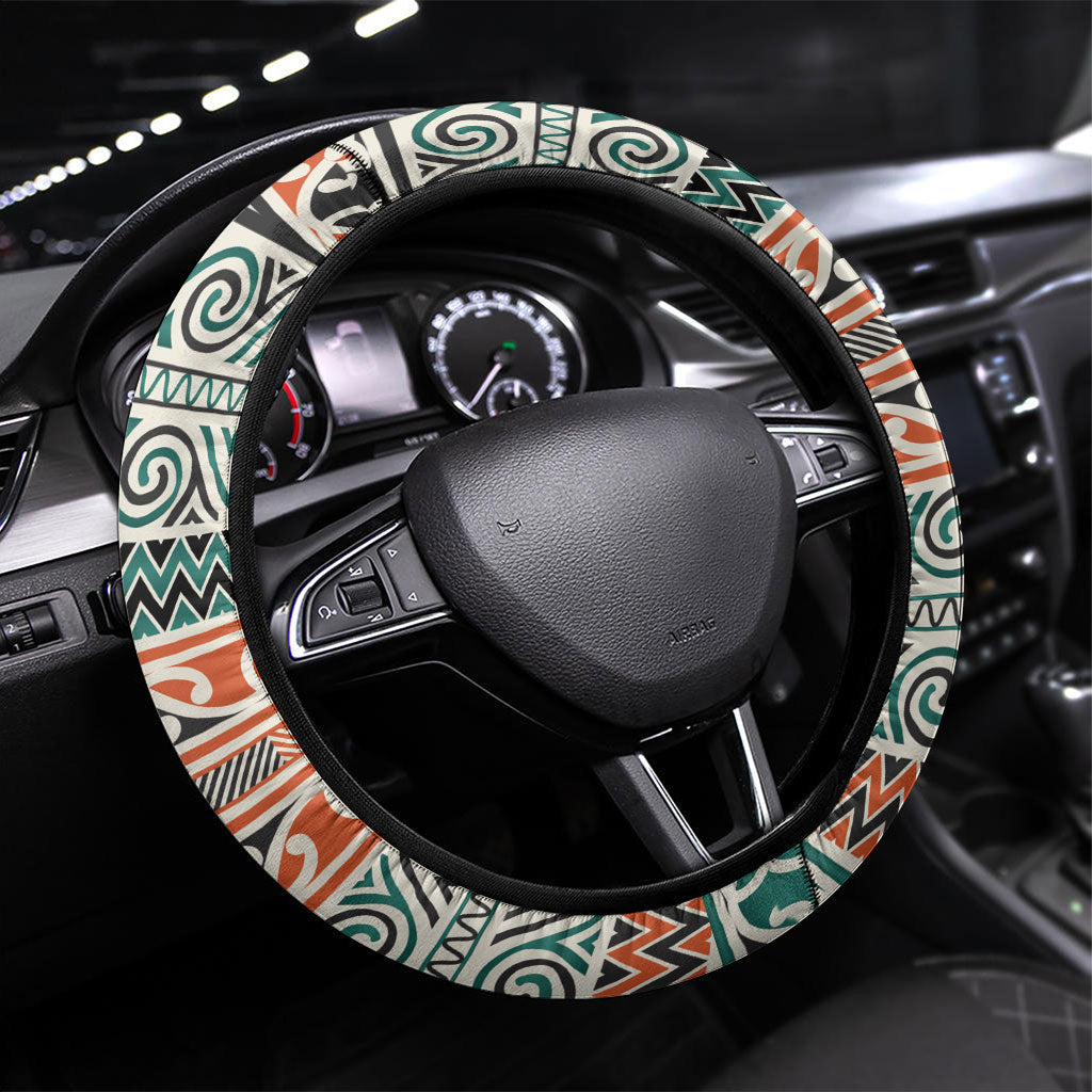 Aotearoa Iwi Ngāti Maru Taranaki Steering Wheel Cover Maori Wharenui House Tribal Pattern LT9 Universal Fit Deep Teal - Polynesian Pride