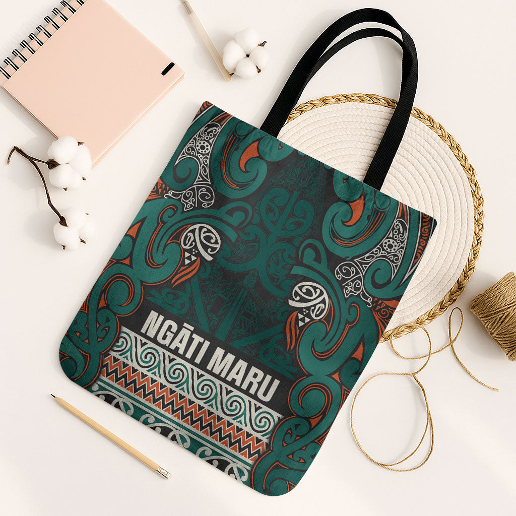 Aotearoa Iwi Ngāti Maru Taranaki Tote Bag Maori Wharenui House Tribal Pattern LT9 Black Strap One Size Deep Teal - Polynesian Pride