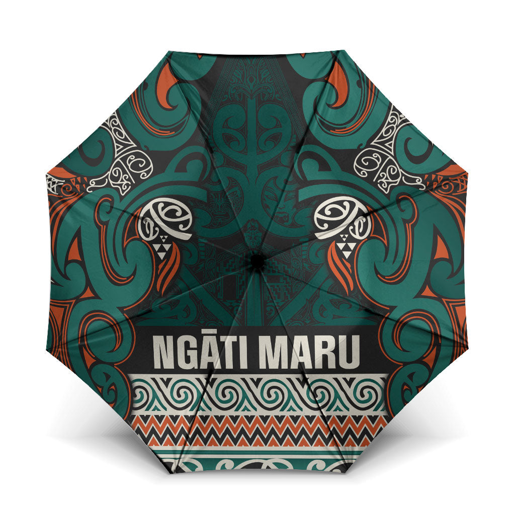 Aotearoa Iwi Ngāti Maru Taranaki Umbrella Maori Wharenui House Tribal Pattern LT9 One Size Folded 11.42 inch Opened Diameter 37.4 inch Deep Teal - Polynesian Pride