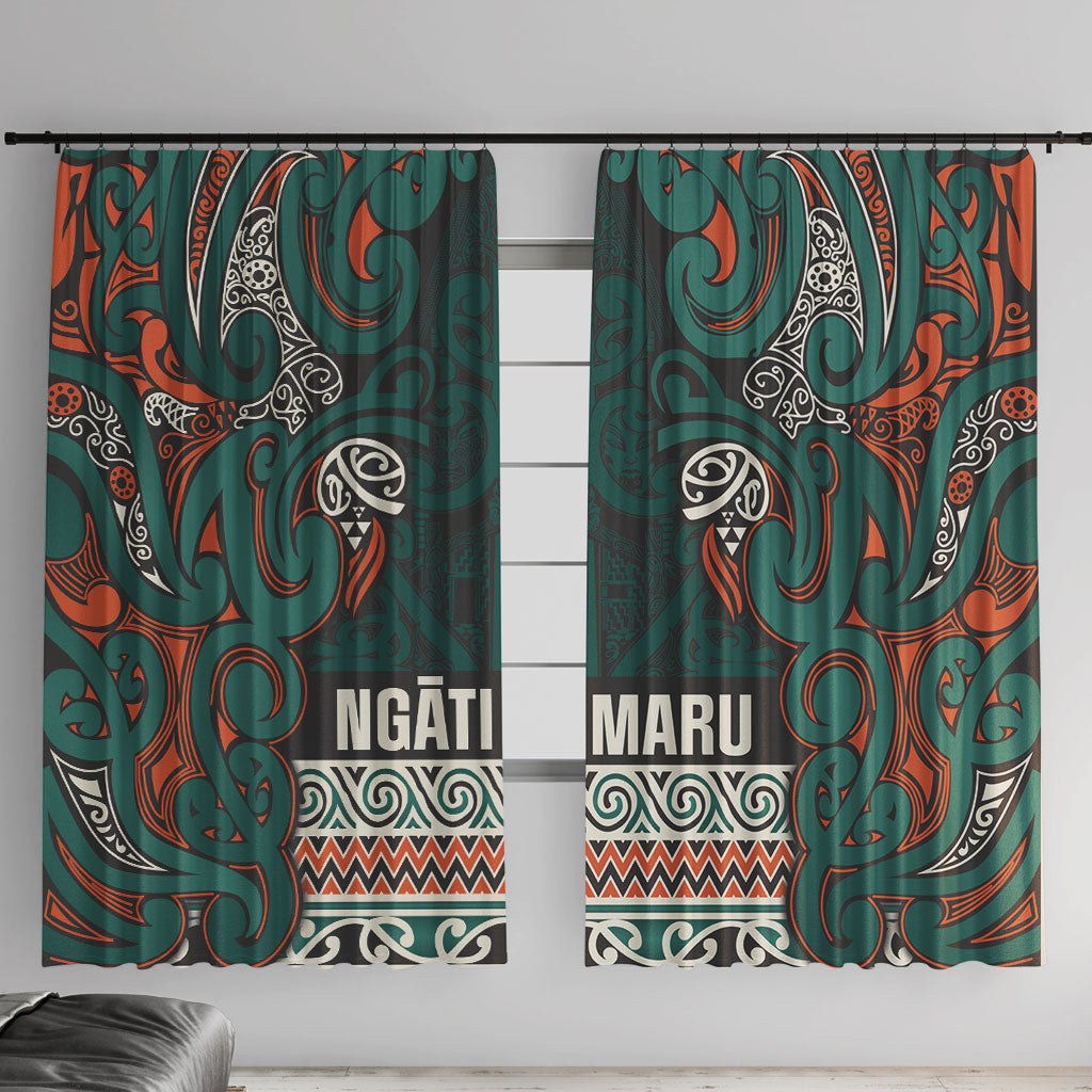 Aotearoa Iwi Ngāti Maru Taranaki Window Curtain Maori Wharenui House Tribal Pattern LT9 With Hooks Deep Teal - Polynesian Pride