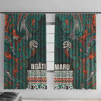 Aotearoa Iwi Ngāti Maru Taranaki Window Curtain Maori Wharenui House Tribal Pattern LT9 With Hooks Deep Teal - Polynesian Pride
