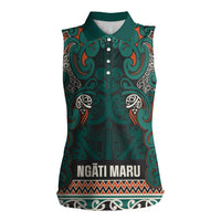 Aotearoa Iwi Ngāti Maru Taranaki Women Sleeveless Polo Shirt Maori Wharenui House Tribal Pattern LT9 Female Deep Teal - Polynesian Pride