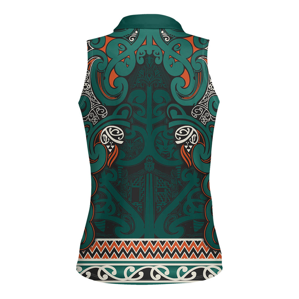 Aotearoa Iwi Ngāti Maru Taranaki Women Sleeveless Polo Shirt Maori Wharenui House Tribal Pattern LT9 - Polynesian Pride