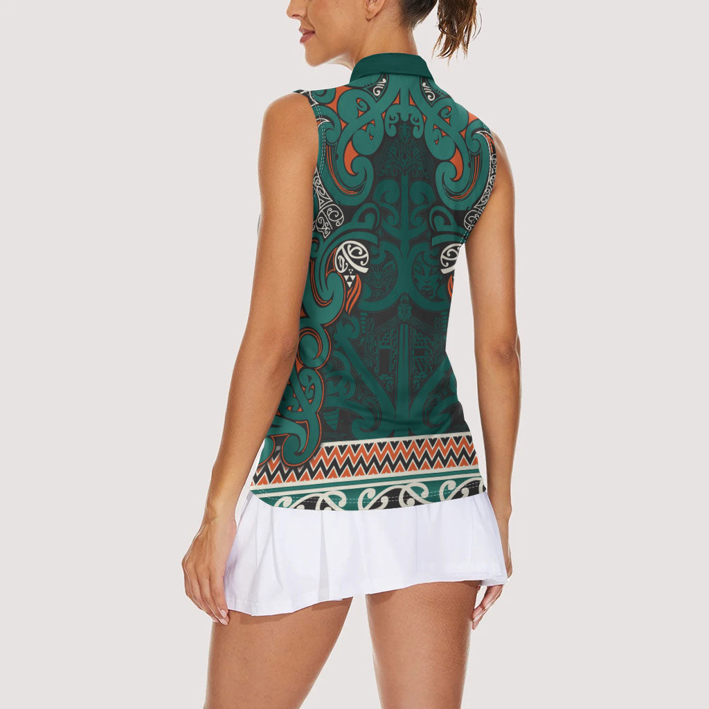 Aotearoa Iwi Ngāti Maru Taranaki Women Sleeveless Polo Shirt Maori Wharenui House Tribal Pattern LT9 - Polynesian Pride