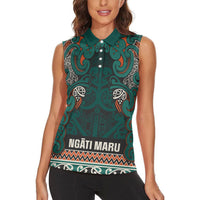 Aotearoa Iwi Ngāti Maru Taranaki Women Sleeveless Polo Shirt Maori Wharenui House Tribal Pattern LT9 - Polynesian Pride