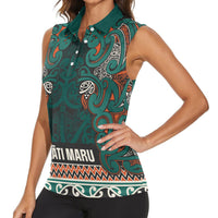 Aotearoa Iwi Ngāti Maru Taranaki Women Sleeveless Polo Shirt Maori Wharenui House Tribal Pattern LT9 - Polynesian Pride