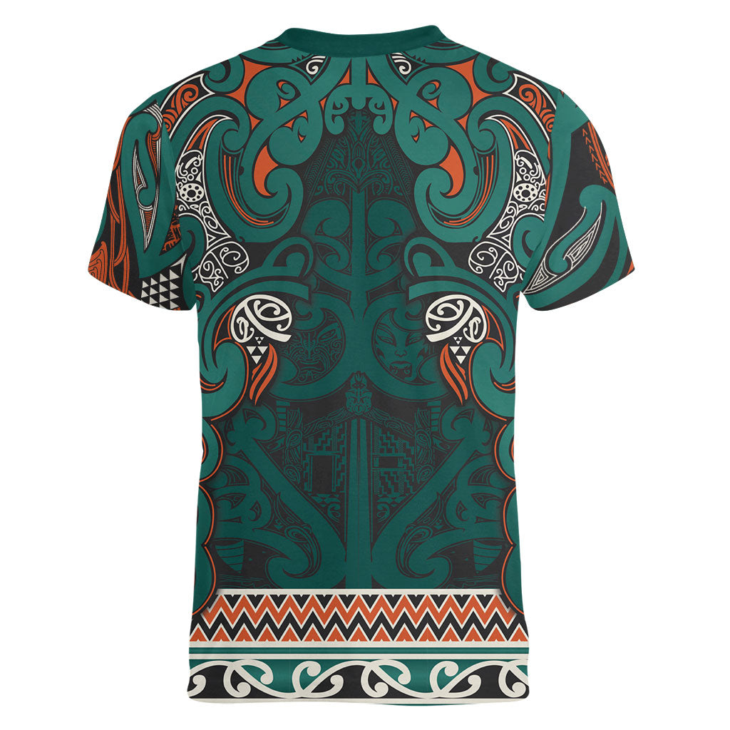 Aotearoa Iwi Ngāti Maru Taranaki Women V-Neck T-Shirt Maori Wharenui House Tribal Pattern LT9 - Polynesian Pride