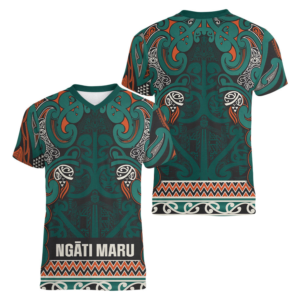 Aotearoa Iwi Ngāti Maru Taranaki Women V-Neck T-Shirt Maori Wharenui House Tribal Pattern LT9 - Polynesian Pride