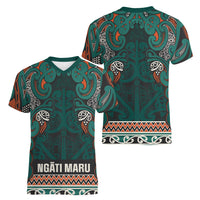 Aotearoa Iwi Ngāti Maru Taranaki Women V-Neck T-Shirt Maori Wharenui House Tribal Pattern LT9 - Polynesian Pride