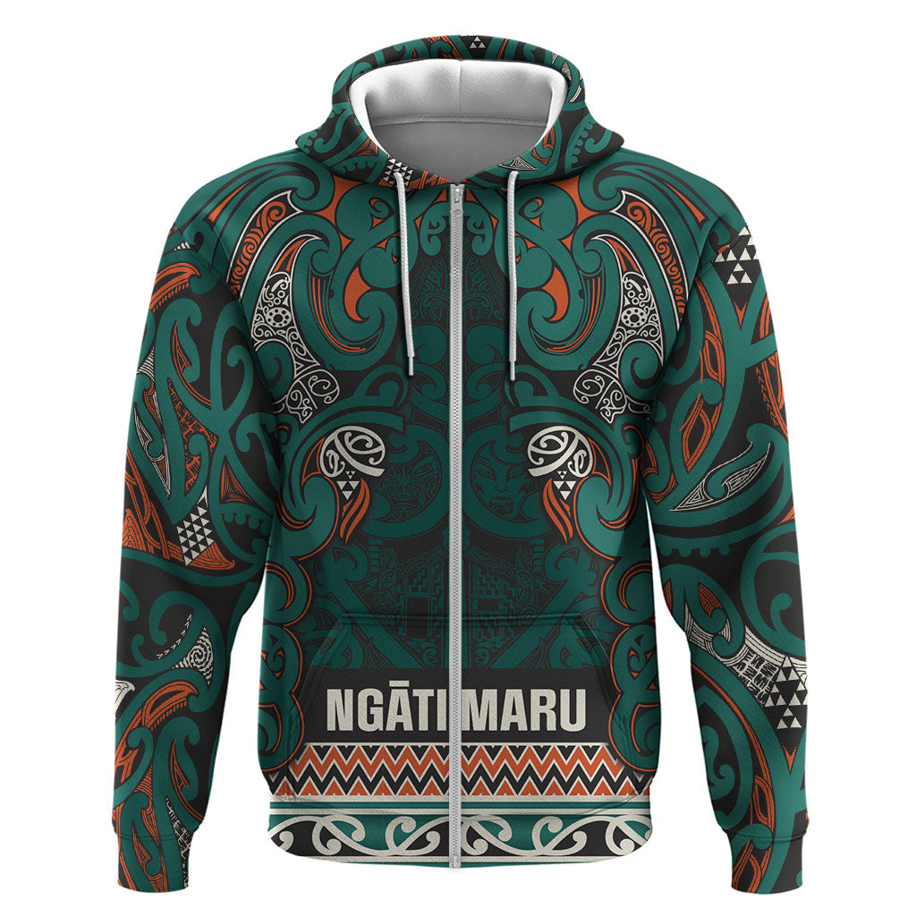Aotearoa Iwi Ngāti Maru Taranaki Zip Hoodie Maori Wharenui House Tribal Pattern LT9 Zip Hoodie Deep Teal - Polynesian Pride