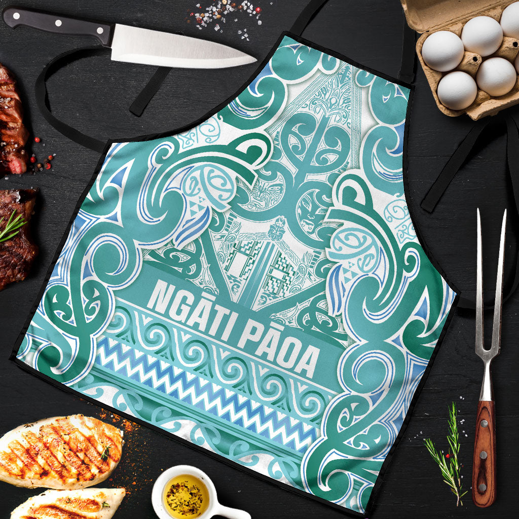 Aotearoa Iwi Ngati Paoa Apron Maori Wharenui House Tribal Pattern LT9 Turquoise - Polynesian Pride