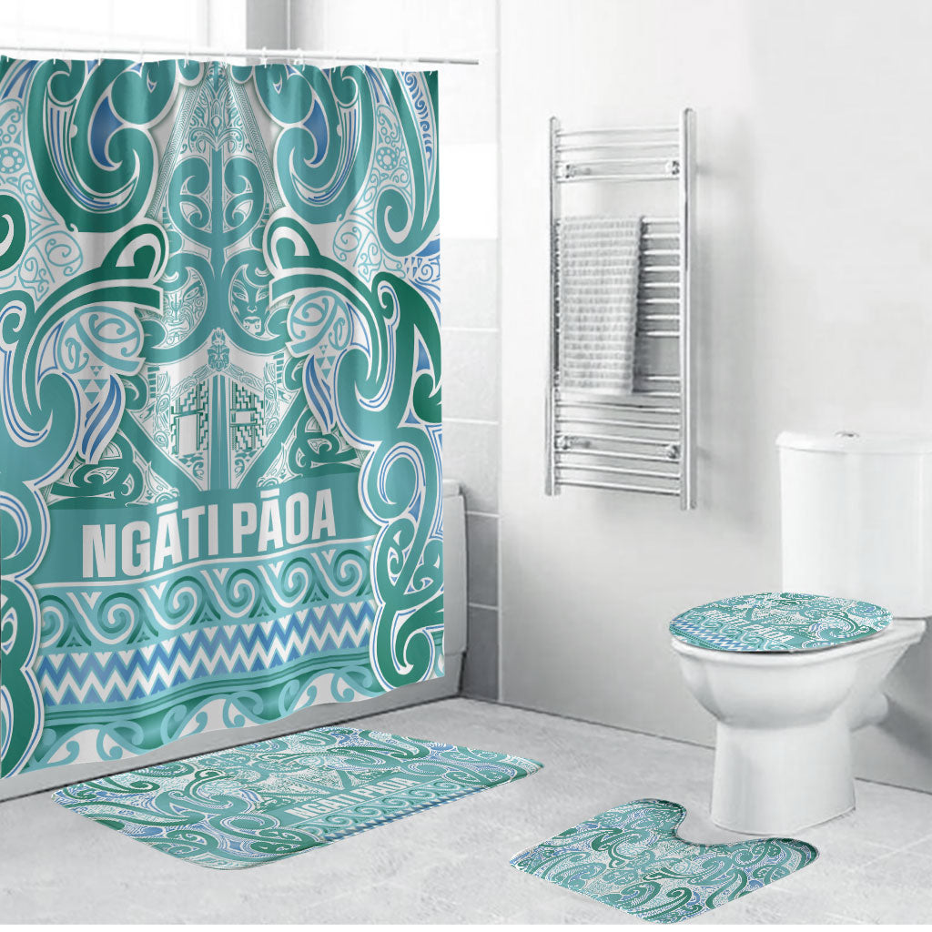 Aotearoa Iwi Ngati Paoa Bathroom Set Maori Wharenui House Tribal Pattern LT9 Bathroom Set (4 pcs) Turquoise - Polynesian Pride