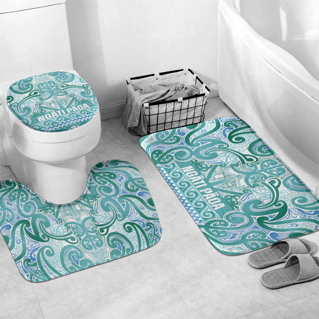 Aotearoa Iwi Ngati Paoa Bathroom Set Maori Wharenui House Tribal Pattern LT9 Mat Set Only (3 pcs) One Size Turquoise - Polynesian Pride