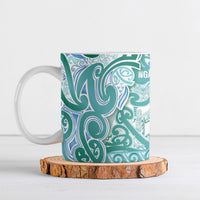 Aotearoa Iwi Ngati Paoa Ceramic Mug Maori Wharenui House Tribal Pattern LT9 Turquoise - Polynesian Pride