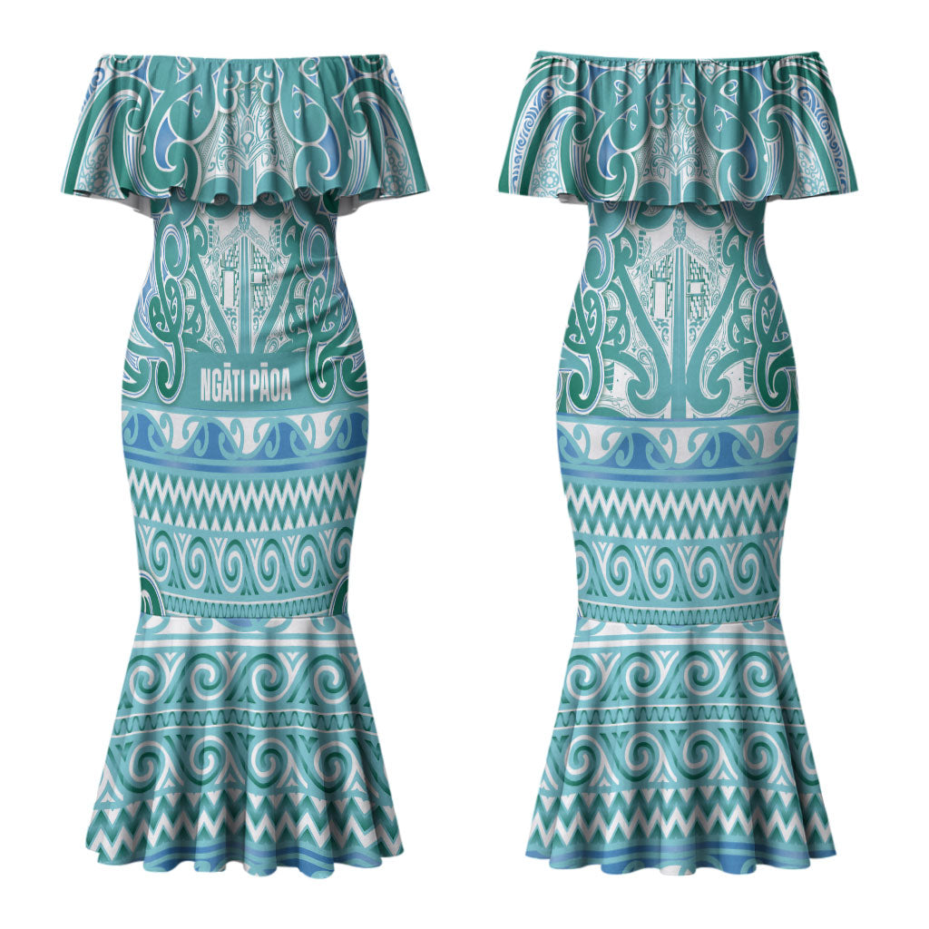 Aotearoa Iwi Ngati Paoa Couples Matching Mermaid Dress and Hawaiian Shirt Maori Wharenui House Tribal Pattern LT9 - Polynesian Pride