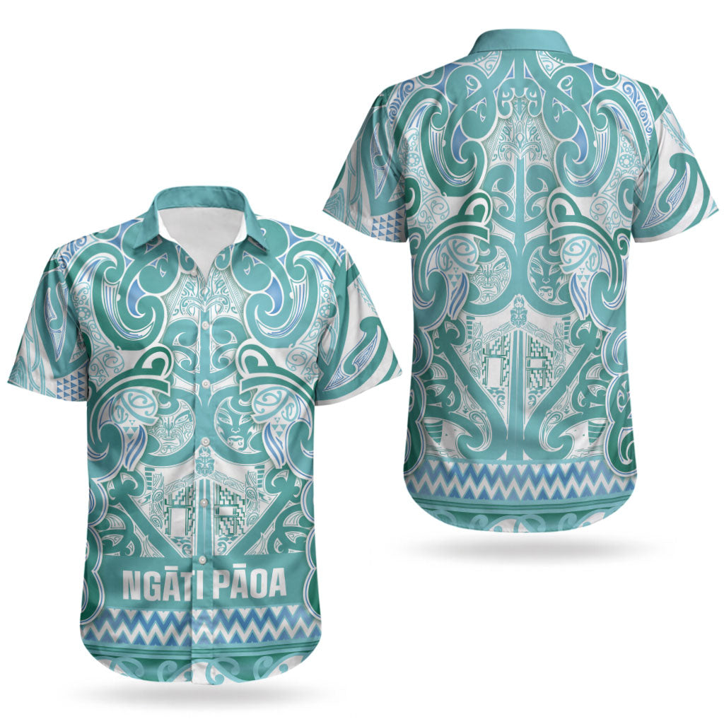 Aotearoa Iwi Ngati Paoa Couples Matching Off Shoulder Short Dress and Hawaiian Shirt Maori Wharenui House Tribal Pattern LT9 - Polynesian Pride