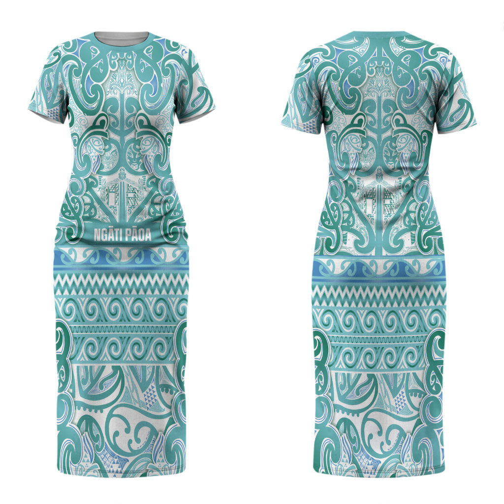 Aotearoa Iwi Ngati Paoa Couples Matching Short Sleeve Bodycon Dress and Long Sleeve Button Shirt Maori Wharenui House Tribal Pattern LT9 - Polynesian Pride