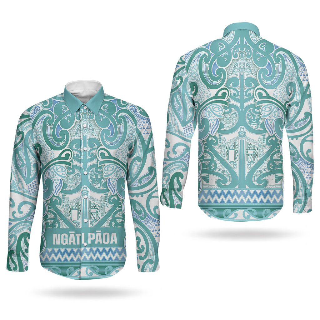 Aotearoa Iwi Ngati Paoa Couples Matching Tank Maxi Dress and Long Sleeve Button Shirt Maori Wharenui House Tribal Pattern LT9 - Polynesian Pride