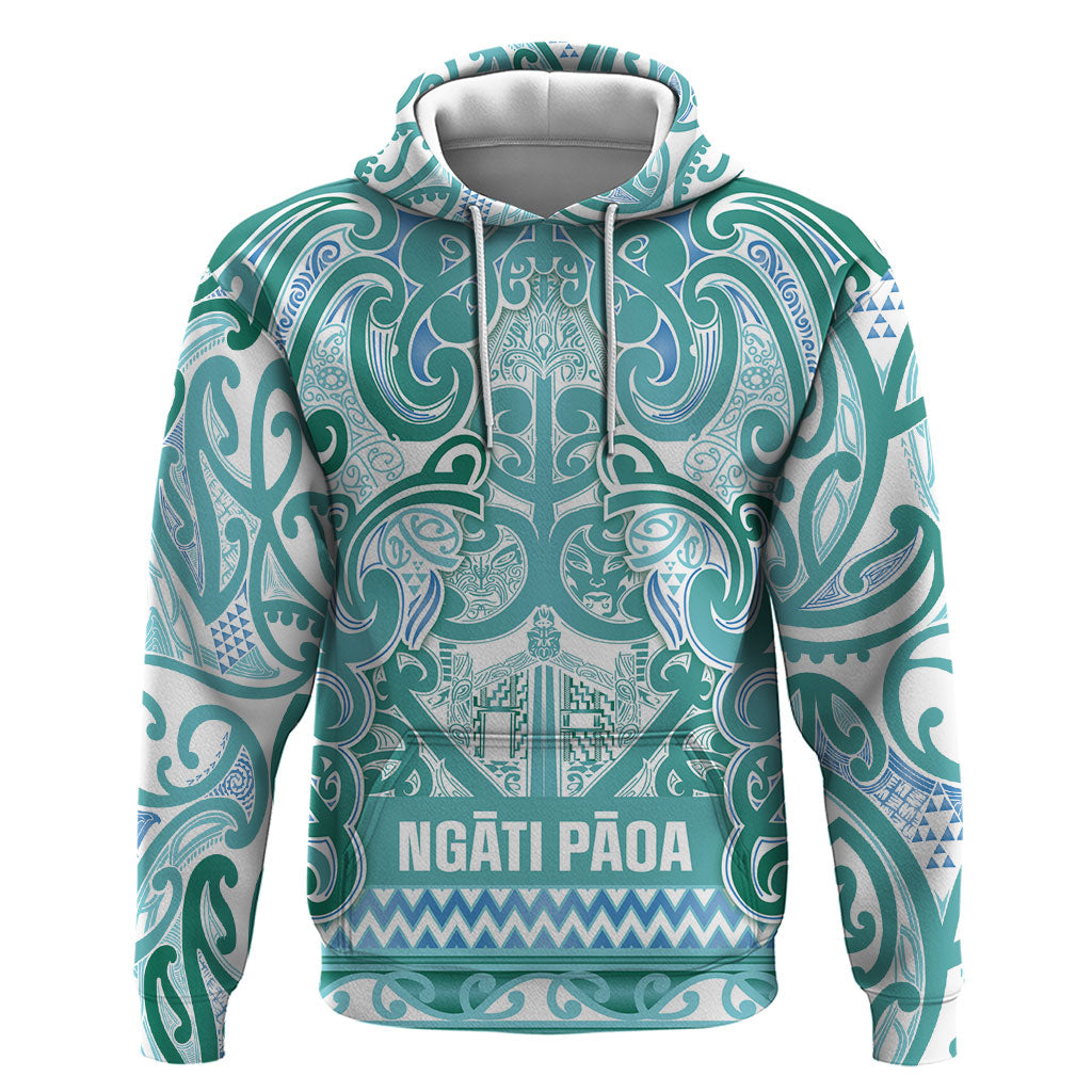 Aotearoa Iwi Ngati Paoa Hoodie Maori Wharenui House Tribal Pattern LT9 Pullover Hoodie Turquoise - Polynesian Pride