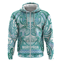 Aotearoa Iwi Ngati Paoa Hoodie Maori Wharenui House Tribal Pattern LT9 Zip Hoodie Turquoise - Polynesian Pride