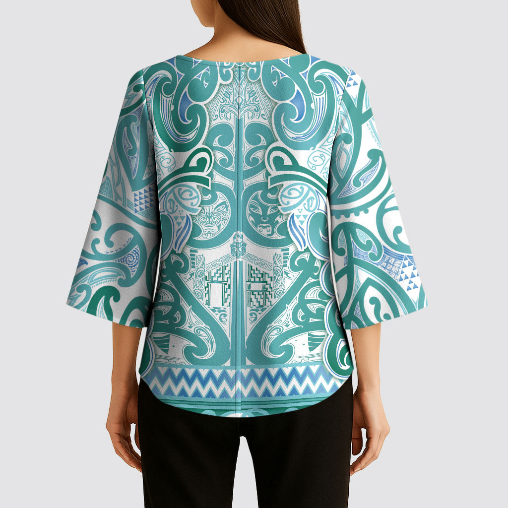 Aotearoa Iwi Ngati Paoa Kimono Sleeve Blouse Maori Wharenui House Tribal Pattern LT9 - Polynesian Pride