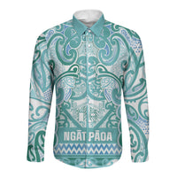 Aotearoa Iwi Ngati Paoa Long Sleeve Button Shirt Maori Wharenui House Tribal Pattern LT9 Unisex Turquoise - Polynesian Pride
