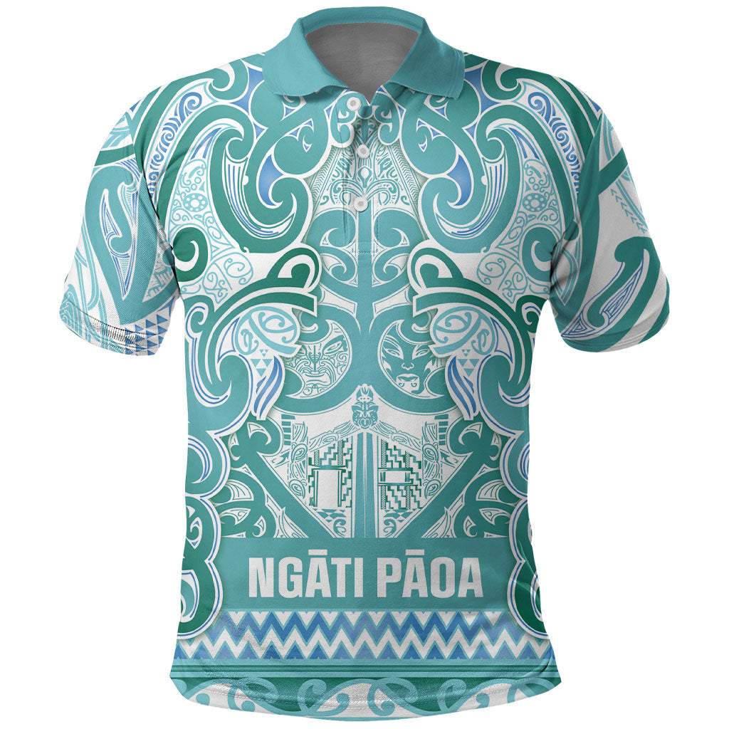 Aotearoa Iwi Ngati Paoa Polo Shirt Maori Wharenui House Tribal Pattern LT9 Turquoise - Polynesian Pride