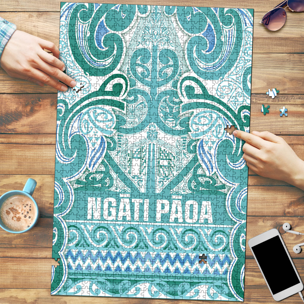 Aotearoa Iwi Ngati Paoa Puzzle Maori Wharenui House Tribal Pattern LT9 Turquoise - Polynesian Pride