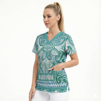 Aotearoa Iwi Ngati Paoa Scrub Top Maori Wharenui House Tribal Pattern LT9 - Polynesian Pride