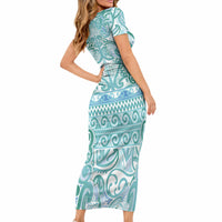 Aotearoa Iwi Ngati Paoa Short Sleeve Bodycon Dress Maori Wharenui House Tribal Pattern LT9 - Polynesian Pride