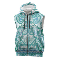 Aotearoa Iwi Ngati Paoa Sleeveless Zip Hoodie Maori Wharenui House Tribal Pattern LT9 Turquoise - Polynesian Pride