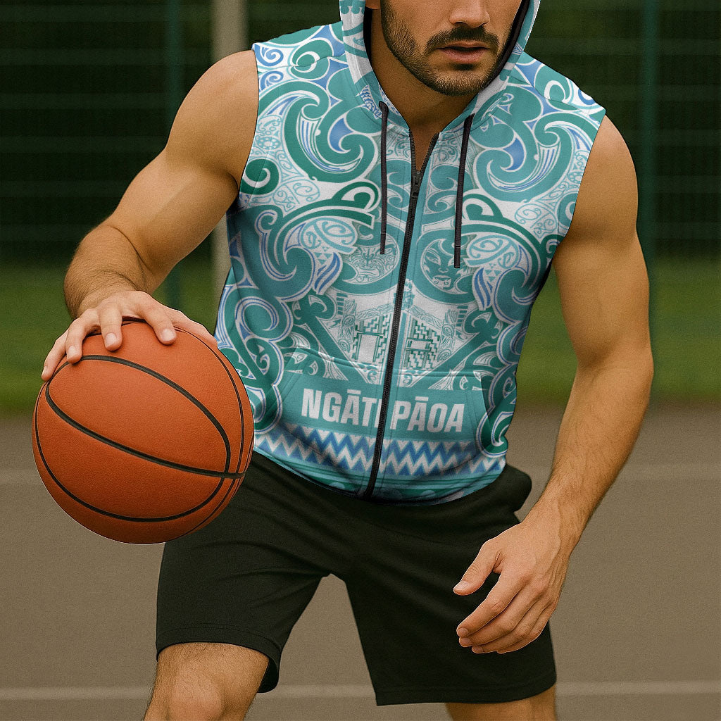 Aotearoa Iwi Ngati Paoa Sleeveless Zip Hoodie Maori Wharenui House Tribal Pattern LT9 - Polynesian Pride