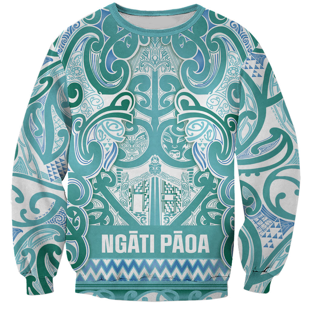 Aotearoa Iwi Ngati Paoa Sweatshirt Maori Wharenui House Tribal Pattern LT9 Unisex Turquoise - Polynesian Pride