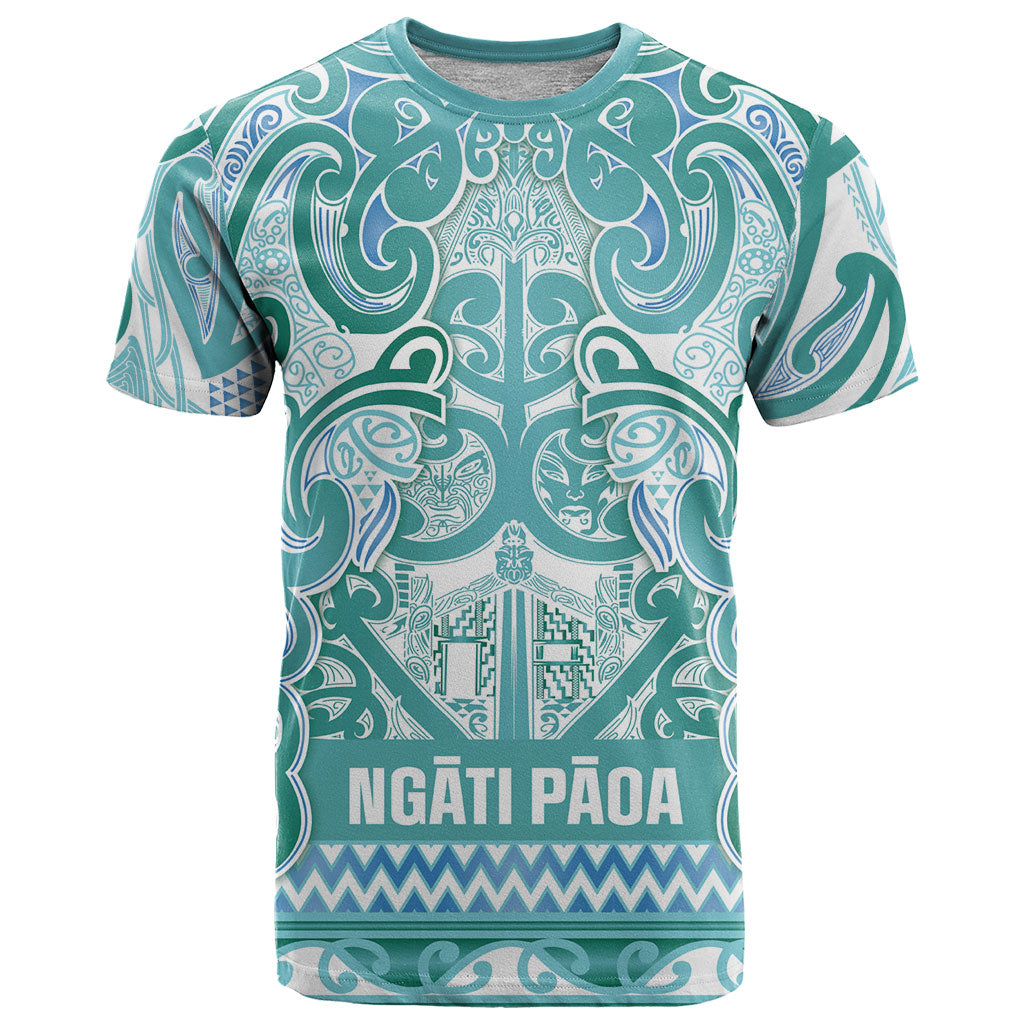 Aotearoa Iwi Ngati Paoa T Shirt Maori Wharenui House Tribal Pattern LT9 Turquoise - Polynesian Pride