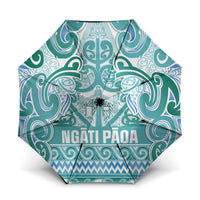Aotearoa Iwi Ngati Paoa Umbrella Maori Wharenui House Tribal Pattern LT9 One Size Folded 11.42 inch Opened Diameter 37.4 inch Turquoise - Polynesian Pride