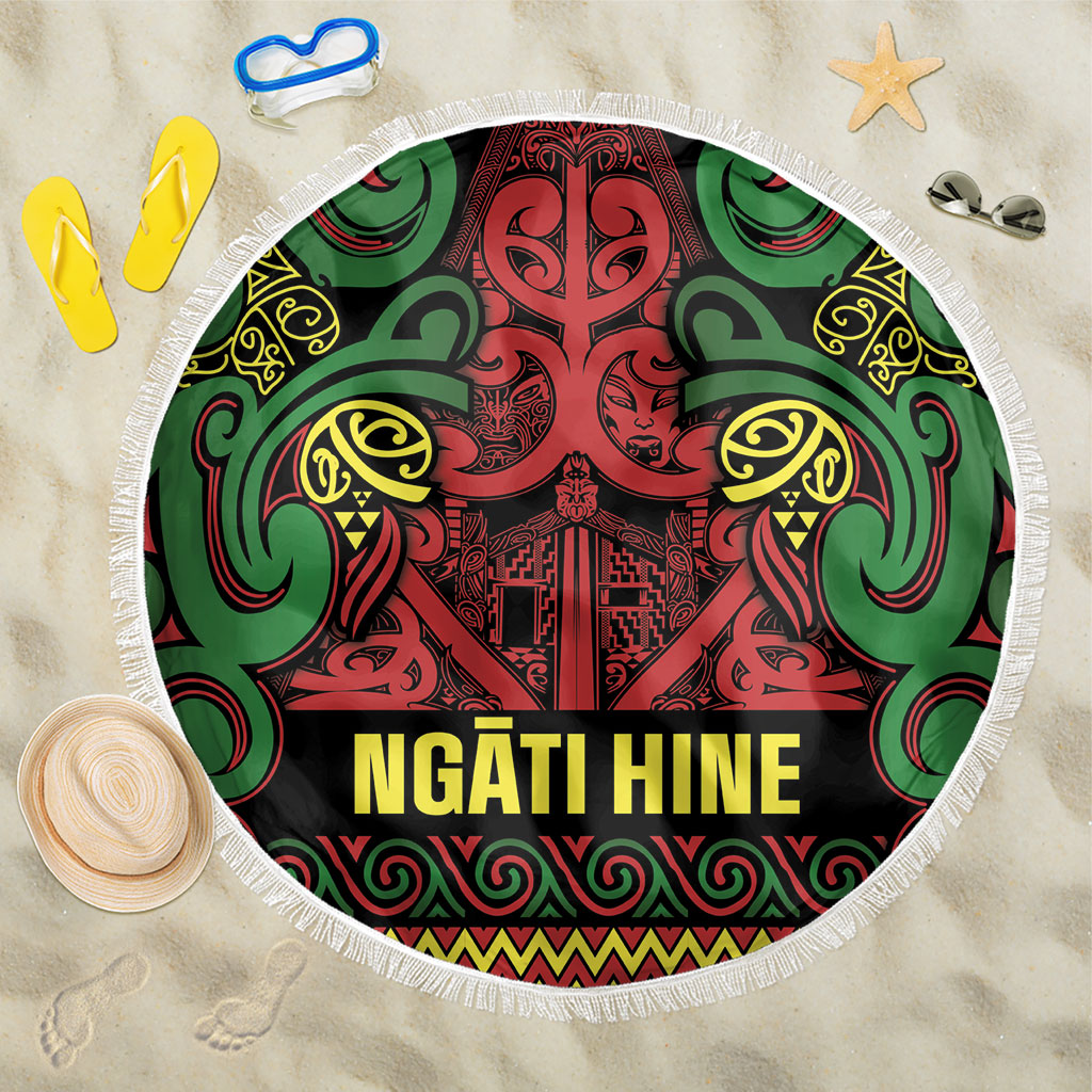 Aotearoa Iwi Ngati Hine Beach Blanket Maori Wharenui House Tribal Pattern LT9 One Size 150cm Deep Green - Polynesian Pride