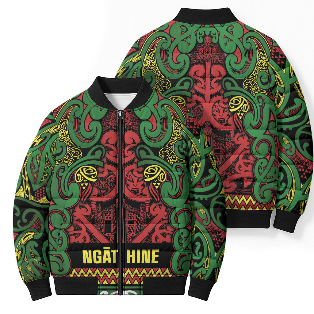 Aotearoa Iwi Ngati Hine Bomber Puffer Jacket Maori Wharenui House Tribal Pattern LT9 - Polynesian Pride
