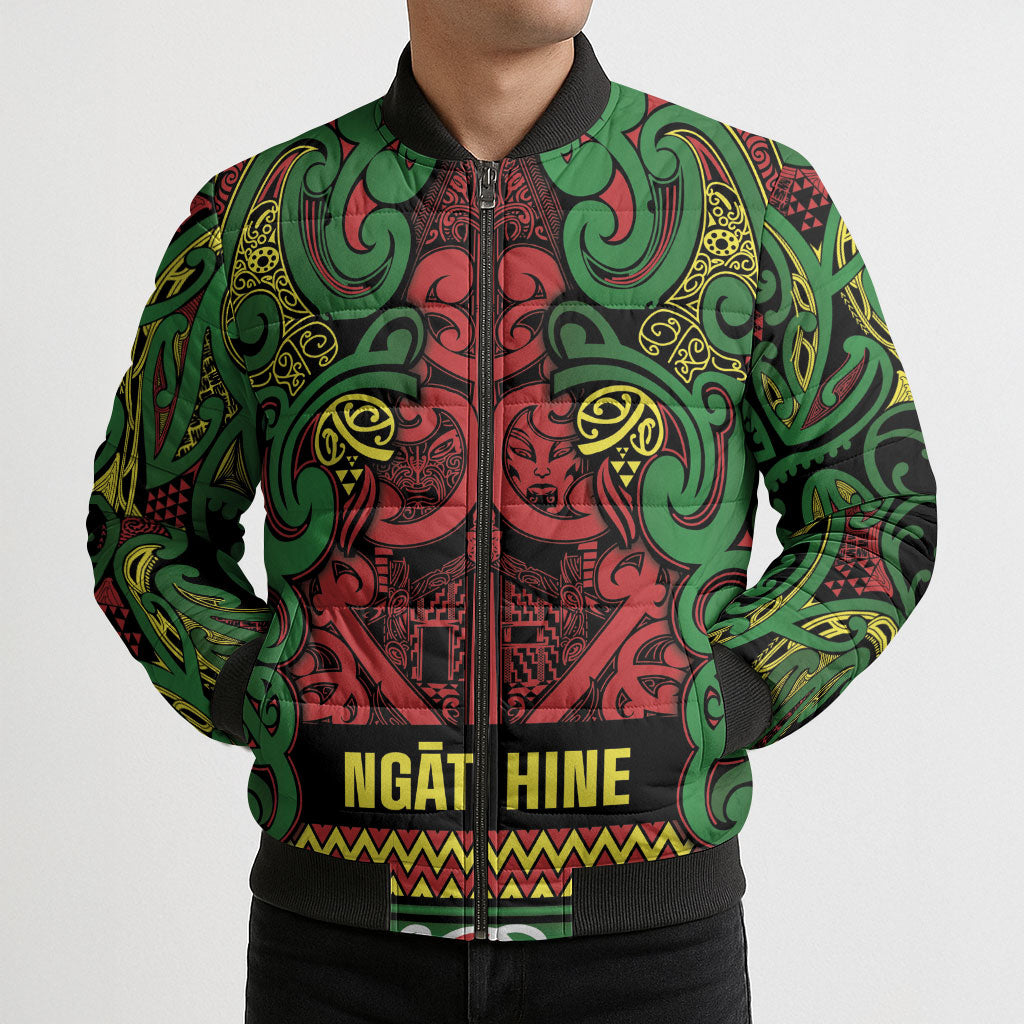 Aotearoa Iwi Ngati Hine Bomber Puffer Jacket Maori Wharenui House Tribal Pattern LT9 - Polynesian Pride