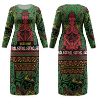 Aotearoa Iwi Ngati Hine Couples Matching Long Sleeve Bodycon Dress and Long Sleeve Button Shirt Maori Wharenui House Tribal Pattern LT9 - Polynesian Pride