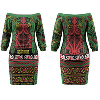 Aotearoa Iwi Ngati Hine Couples Matching Off The Shoulder Long Sleeve Dress and Long Sleeve Button Shirt Maori Wharenui House Tribal Pattern LT9 - Polynesian Pride