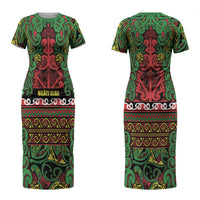 Aotearoa Iwi Ngati Hine Couples Matching Short Sleeve Bodycon Dress and Long Sleeve Button Shirt Maori Wharenui House Tribal Pattern LT9 - Polynesian Pride