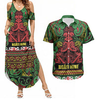 Aotearoa Iwi Ngati Hine Couples Matching Summer Maxi Dress and Hawaiian Shirt Maori Wharenui House Tribal Pattern LT9 Deep Green - Polynesian Pride