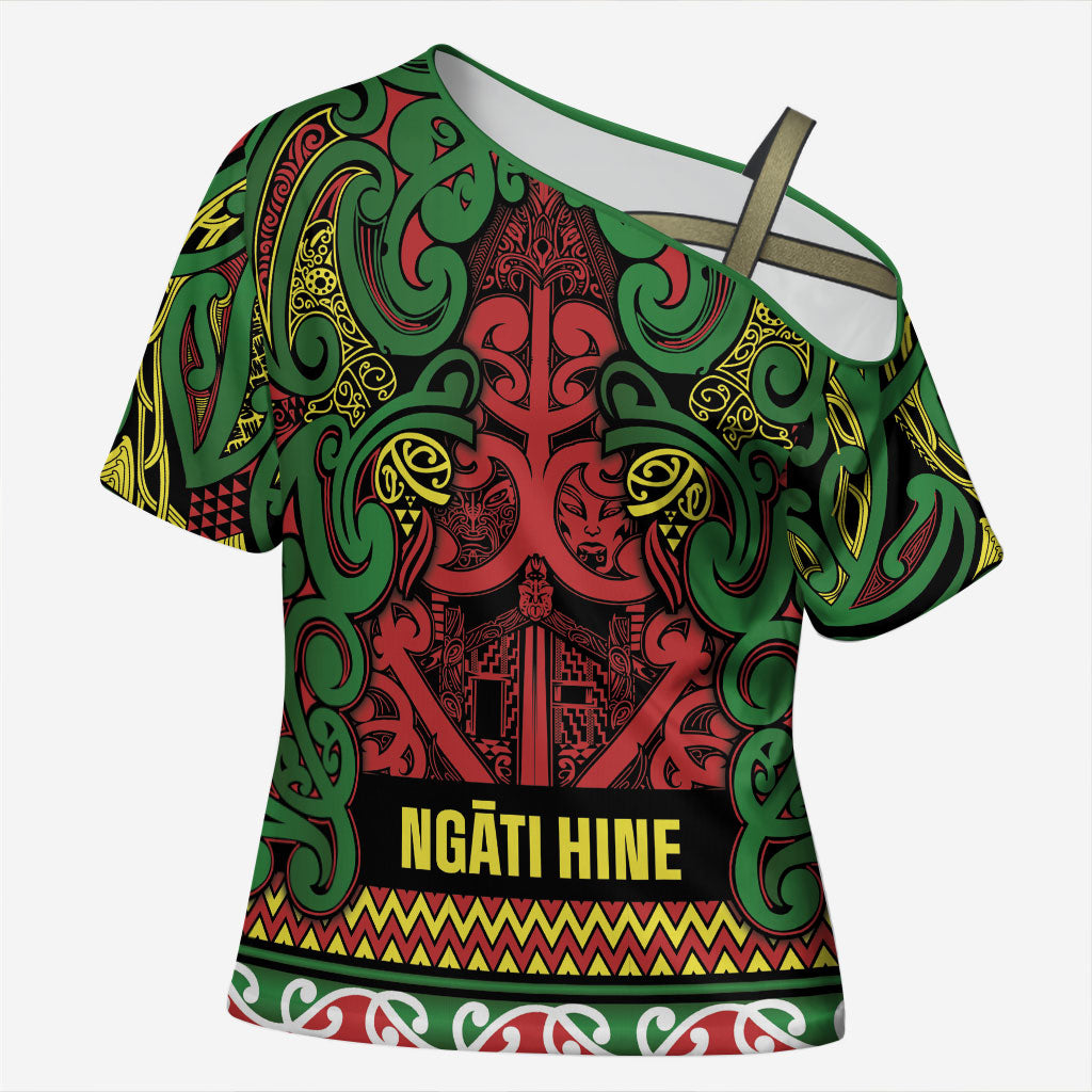 Aotearoa Iwi Ngati Hine Cross Shoulder Shirt Maori Wharenui House Tribal Pattern LT9 Female Deep Green - Polynesian Pride