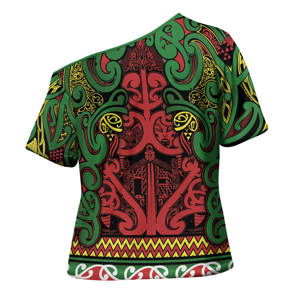 Aotearoa Iwi Ngati Hine Cross Shoulder Shirt Maori Wharenui House Tribal Pattern LT9 - Polynesian Pride