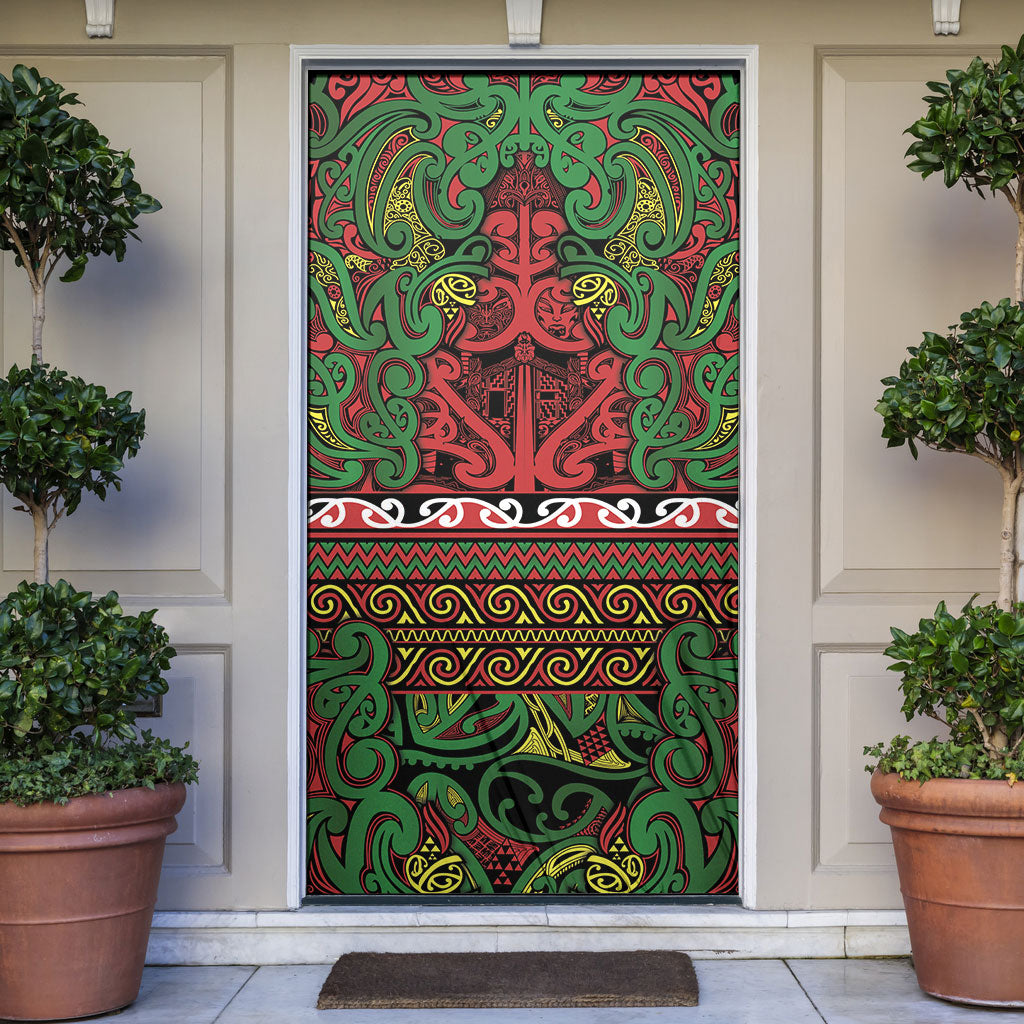 Aotearoa Iwi Ngati Hine Door Cover Maori Wharenui House Tribal Pattern LT9 Deep Green - Polynesian Pride