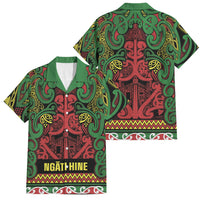 Aotearoa Iwi Ngati Hine Family Matching Off Shoulder Short Dress and Hawaiian Shirt Maori Wharenui House Tribal Pattern LT9 Dad's Shirt - Short Sleeve Deep Green - Polynesian Pride